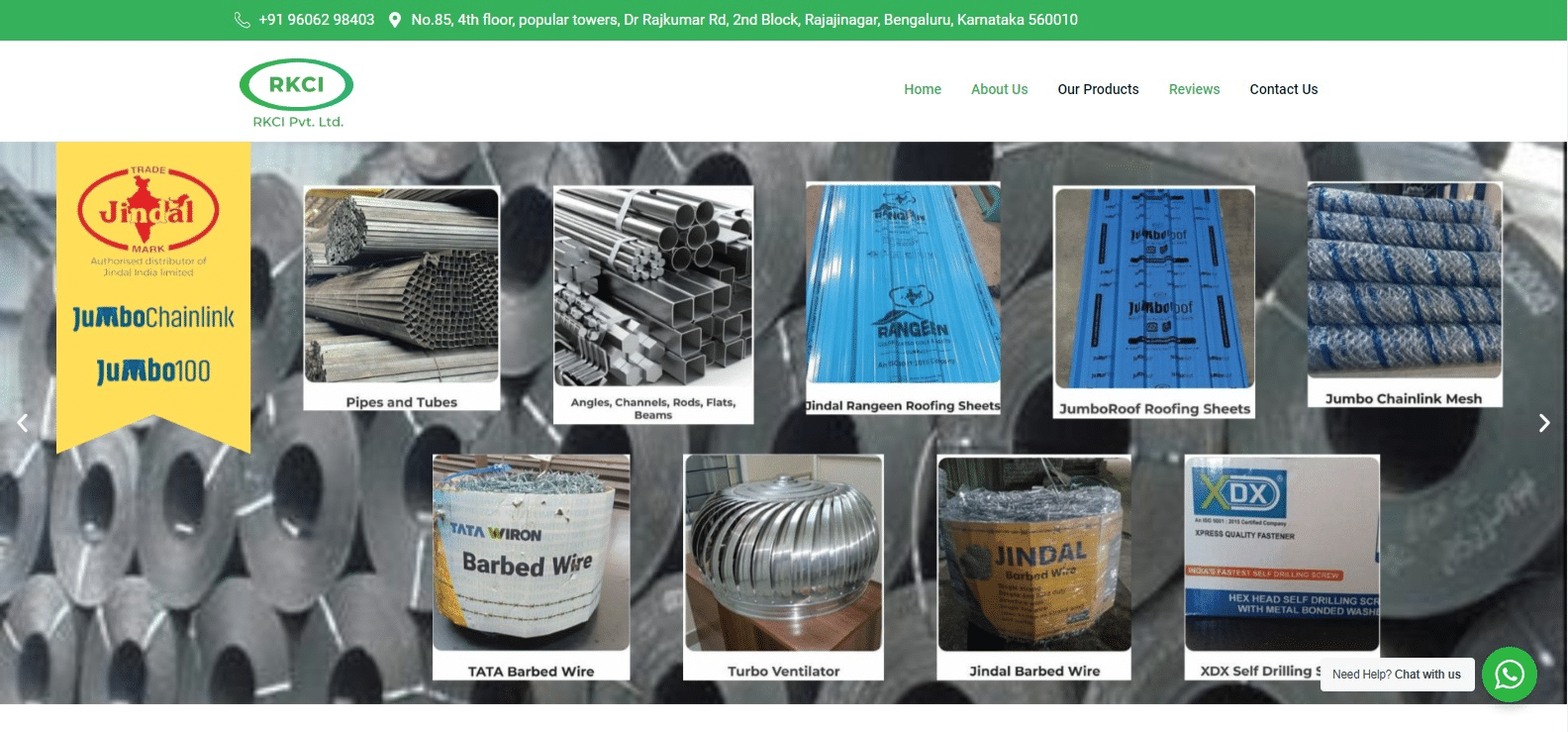 RKCI Pvt Ltd website design project - manufacturing material provider in Karnataka